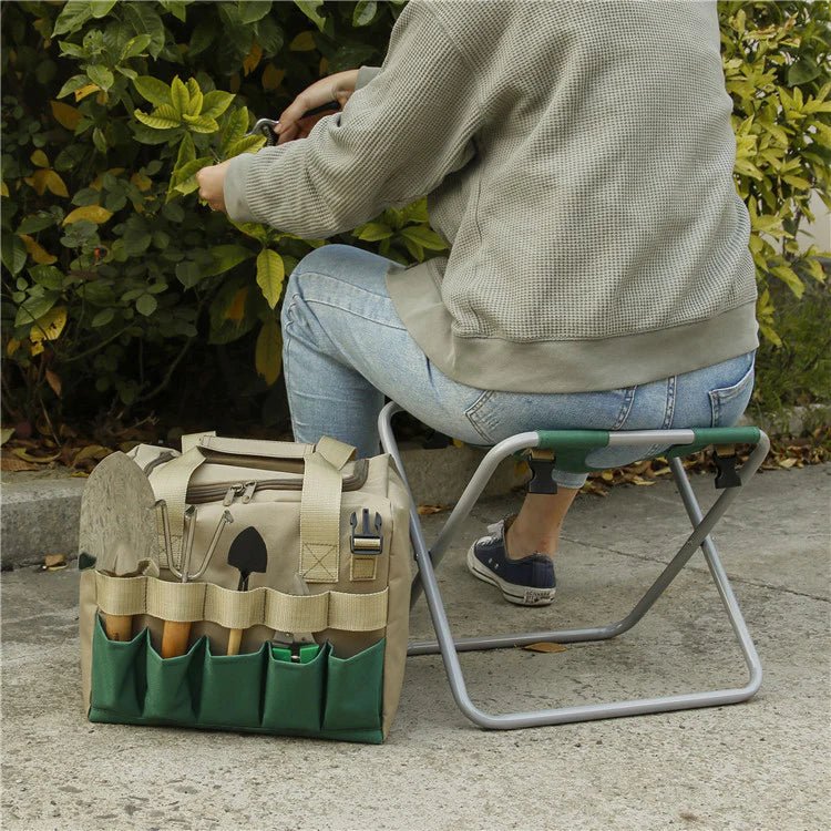 Vela - Opvouwbare, lichtgewicht, draagbare en comfortabele tuinstoel met gereedschapstas 1
