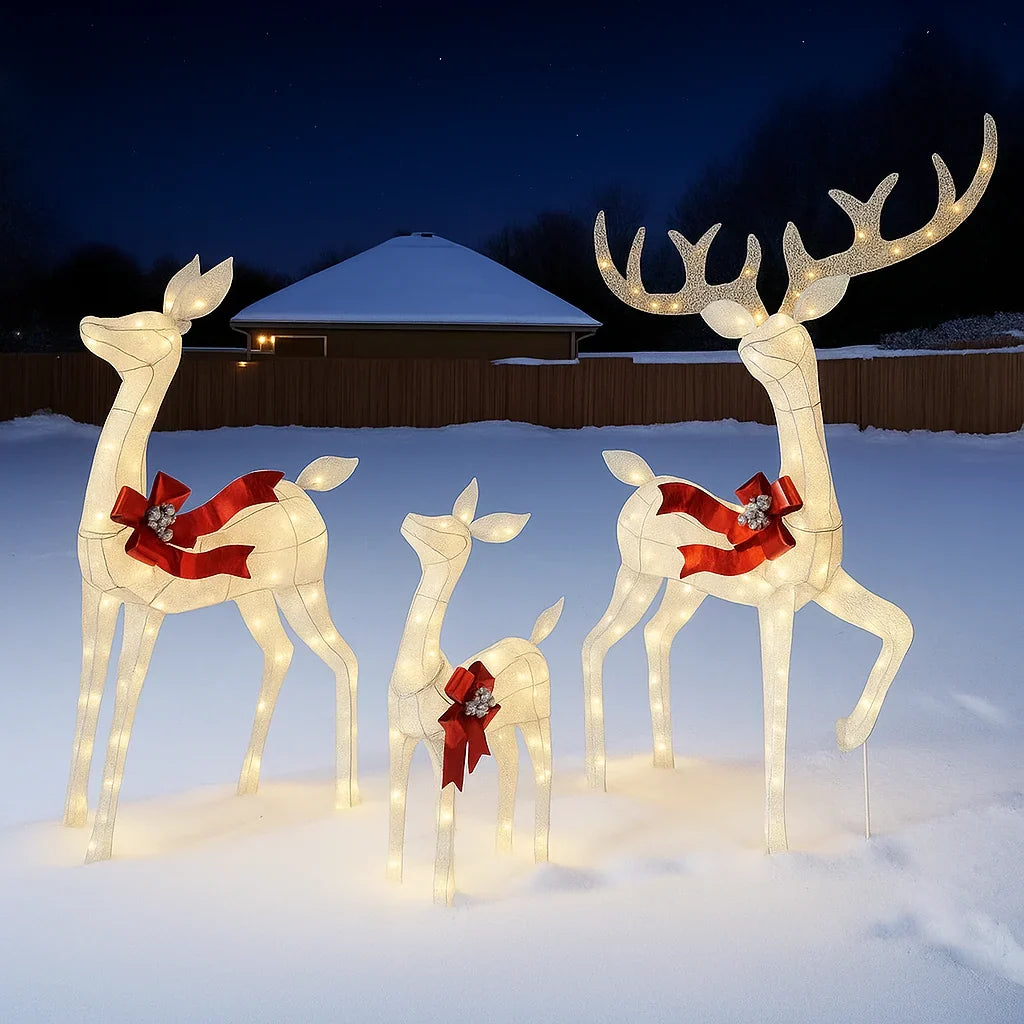 Lighted reindeer family