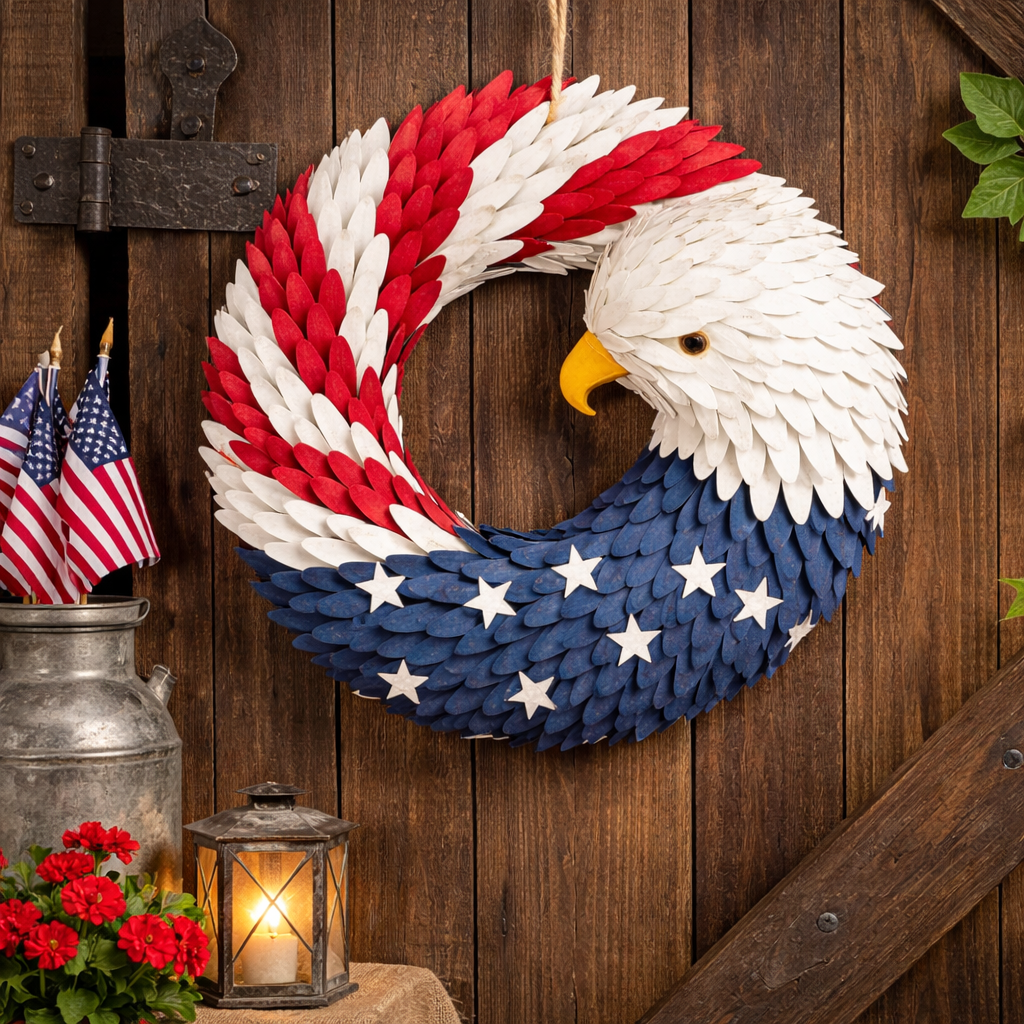 Wall Art Veterans Eagle Wreath Boxwood Door Wall Display 0