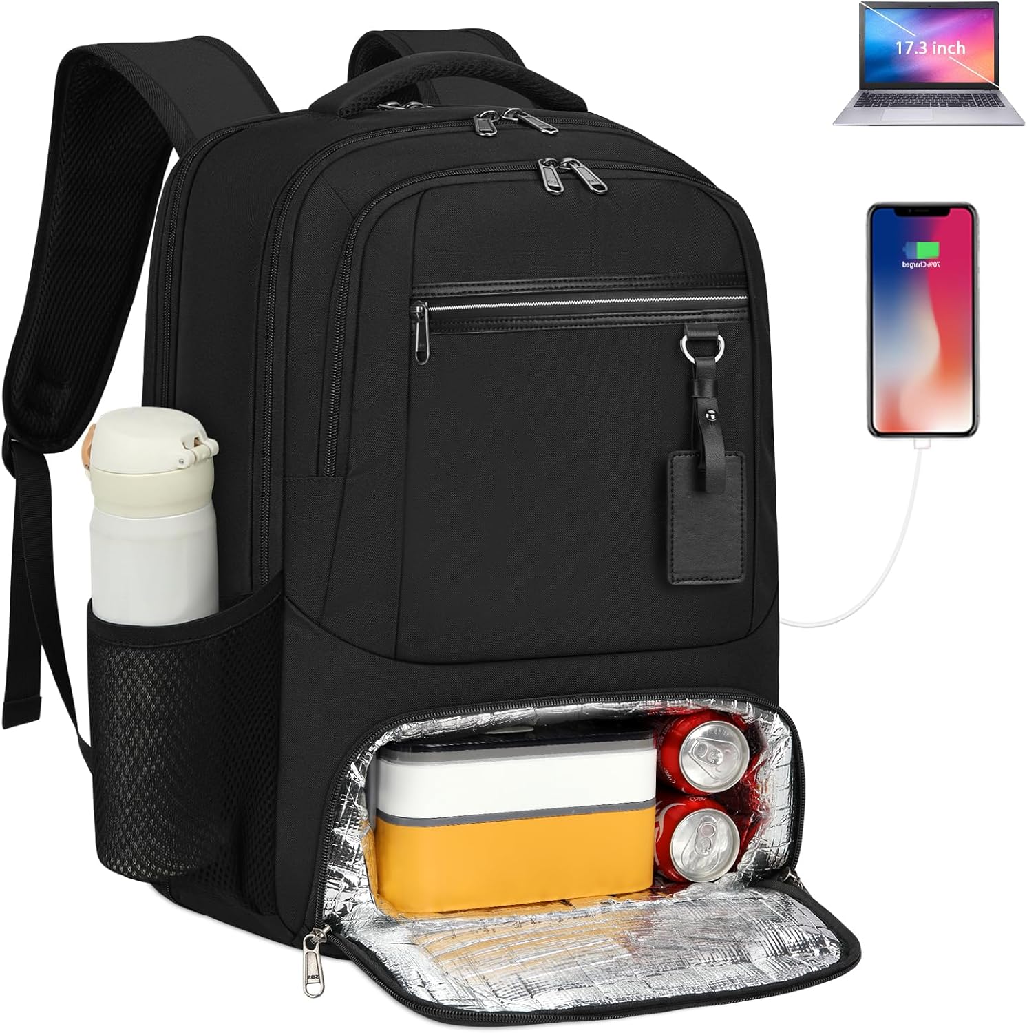 Waterproof Laptop & Lunch Backpack with USB Port – Multi-Compartment Travel Bag 0