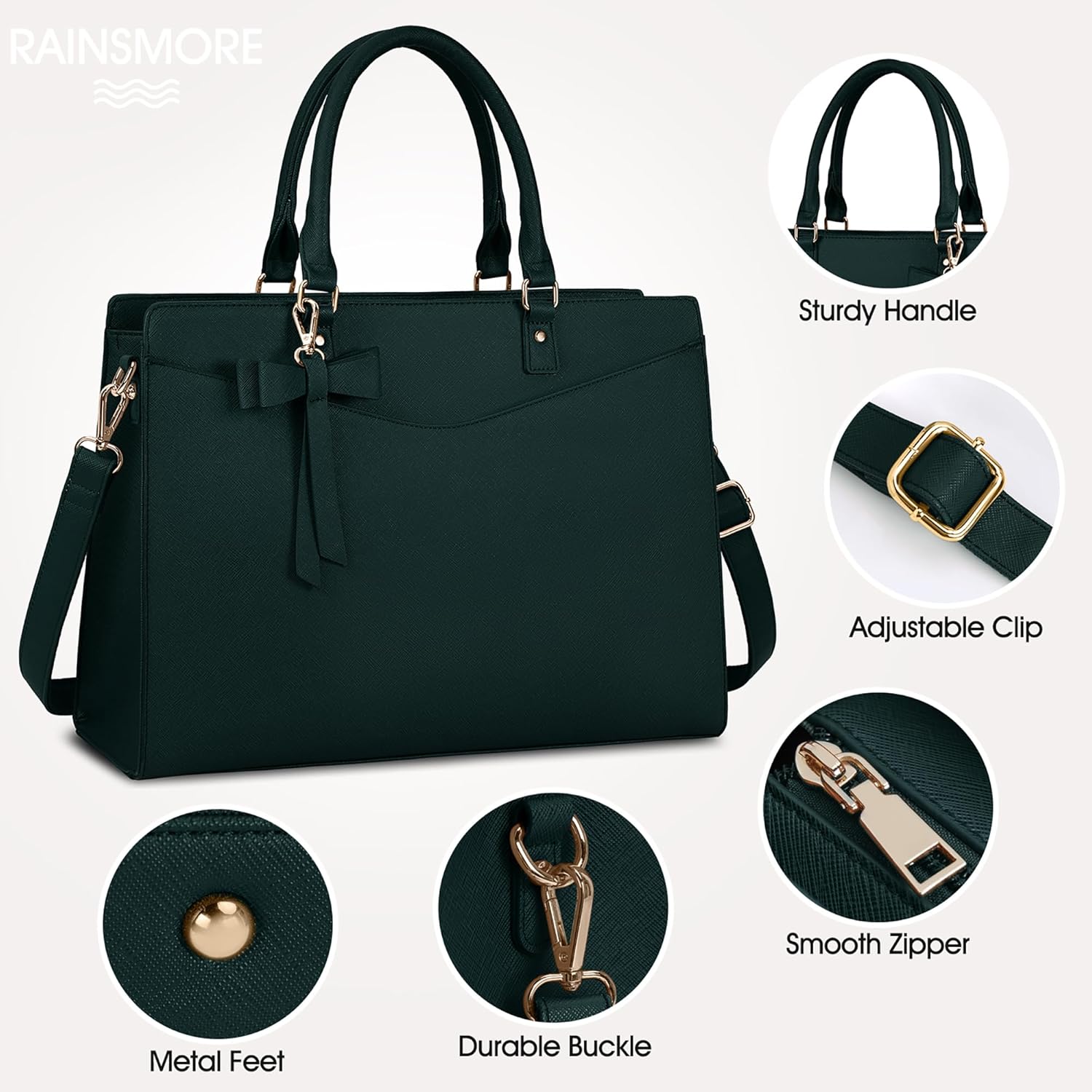 Waterproof PU Leather Laptop Tote Bag for Women, Multi-Pocket Design, Fits 15.6 Inch 2
