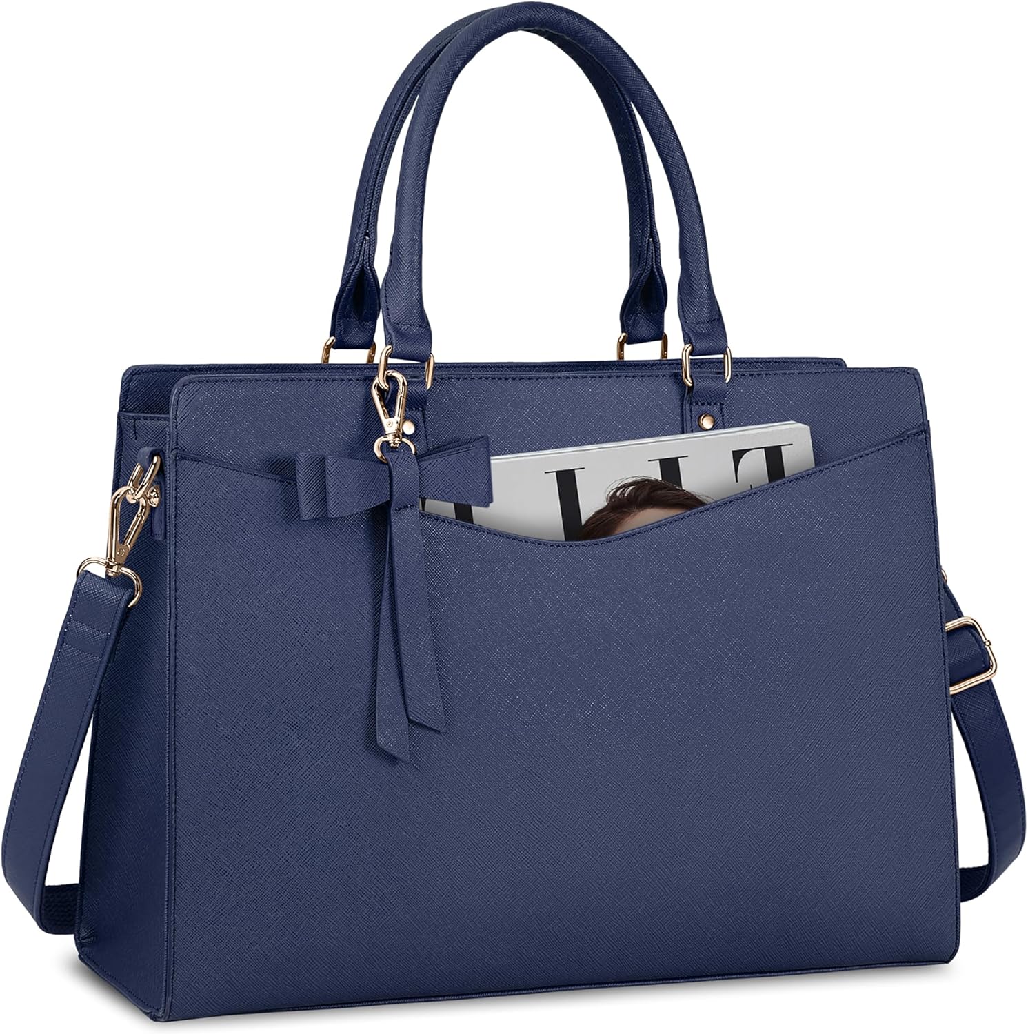 Waterproof PU Leather Laptop Tote Bag for Women, Multi-Pocket Design, Fits 15.6 Inch 9