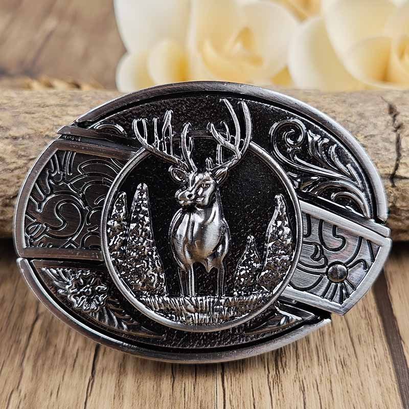 Wearclo | Oval Bull Skull Belt Buckle with Hidden Knife 13