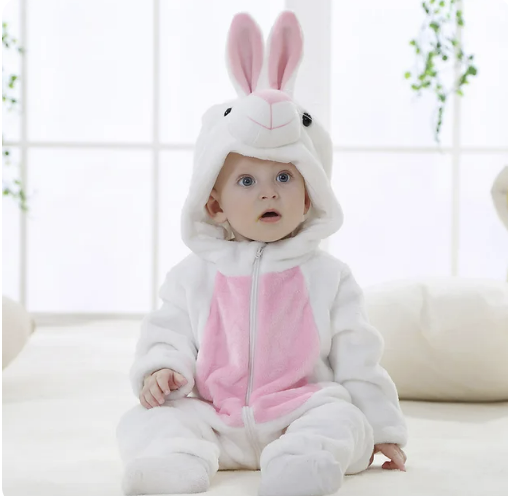 Grenouillère Bébé – Combinaison à Capuche en Flanelle Douce avec Motif Animal Ludique