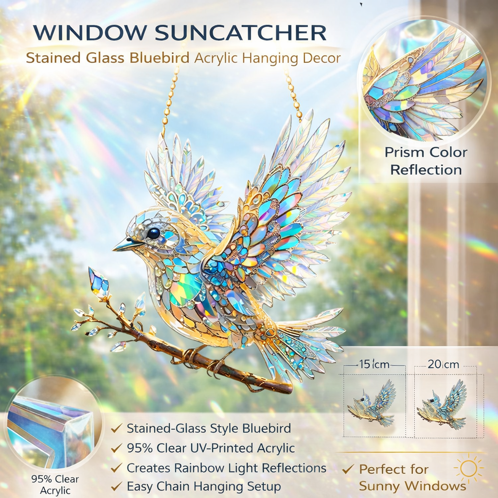 Window Suncatcher Stained Glass Bluebird Acrylic Hanging Decor 3