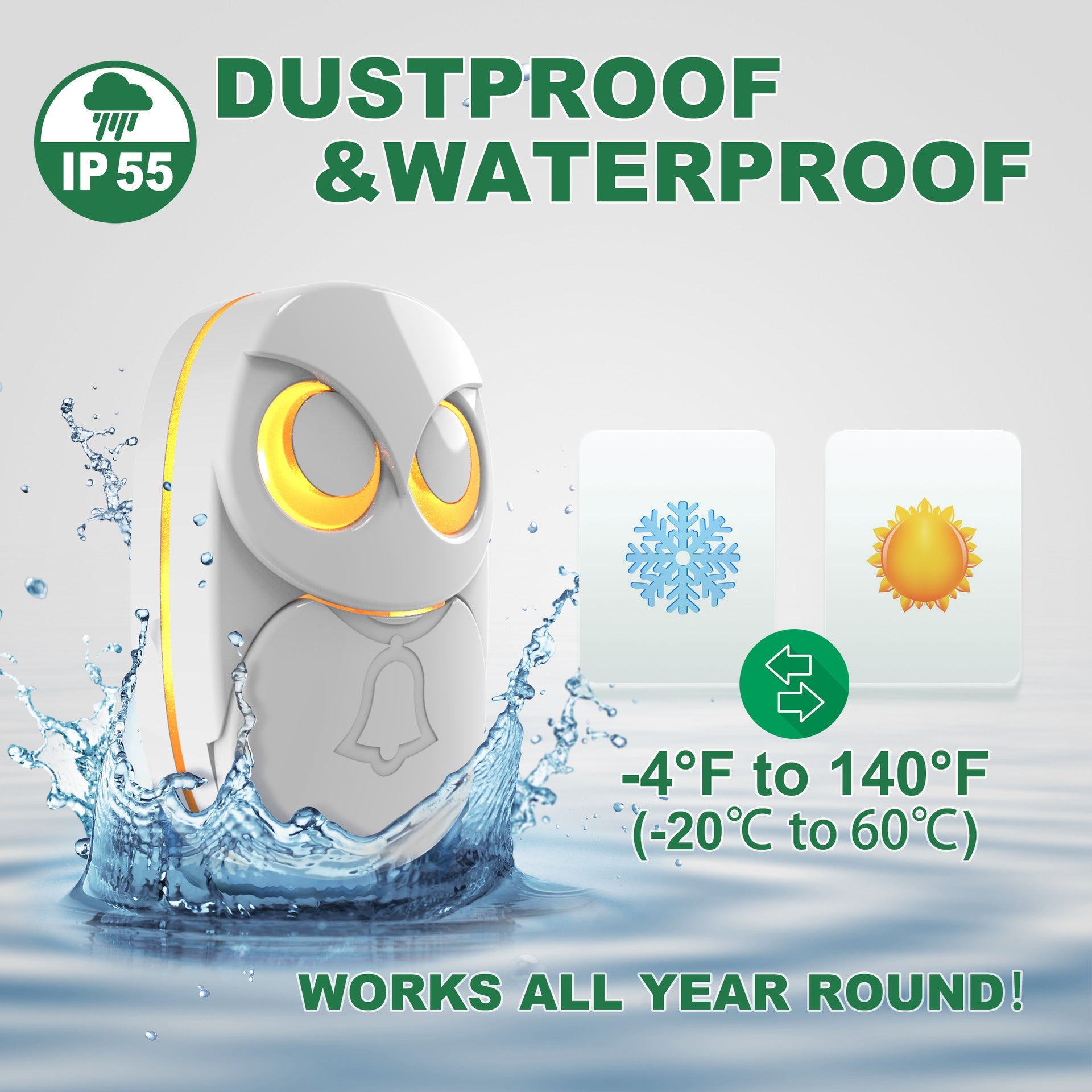 Wireless Owl Doorbell | Waterproof Long-Range Music Door Bell, Battery Powered (Black & White) 6