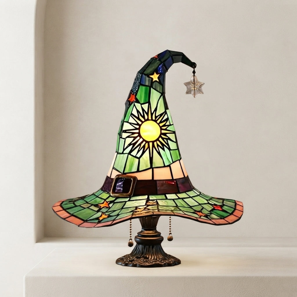 Witch Hat Accent Lamp Tiffany Style Decorative Table Lamp With Star and Sun Design 1