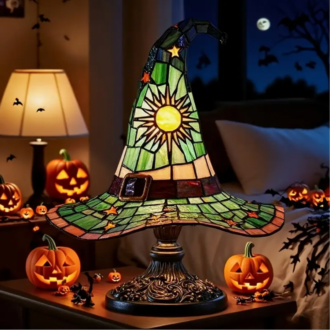 Witch Hat Accent Lamp Tiffany Style Decorative Table Lamp With Star and Sun Design 8
