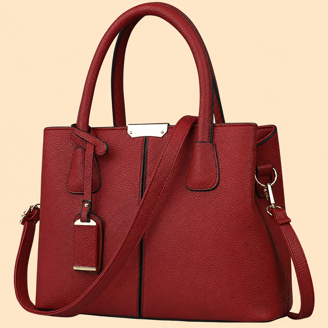 Women's Structured Leather Top Handle Bag with Tassel Accent 4