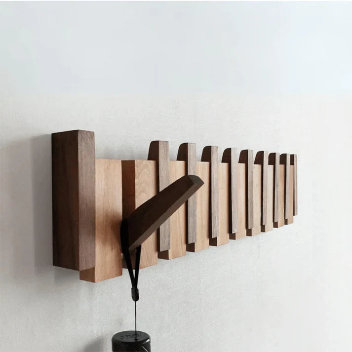 Wooden Piano-Shaped Coat Rack Stand with Multiple Hooks for Wall Mounted Storage 0