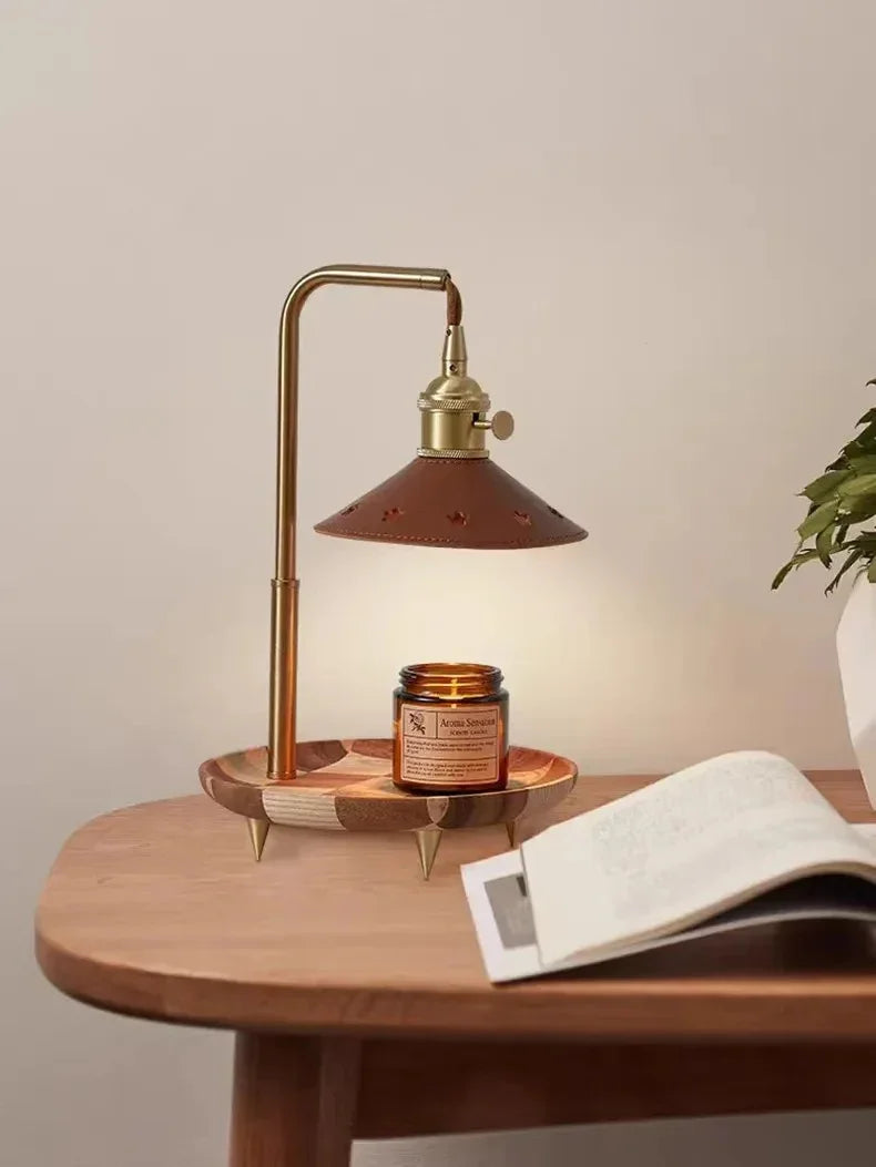 Zen Candle Warmer Lamp - Elegant Table Lamp with Wood and Brass, Warm Ambient Light 2