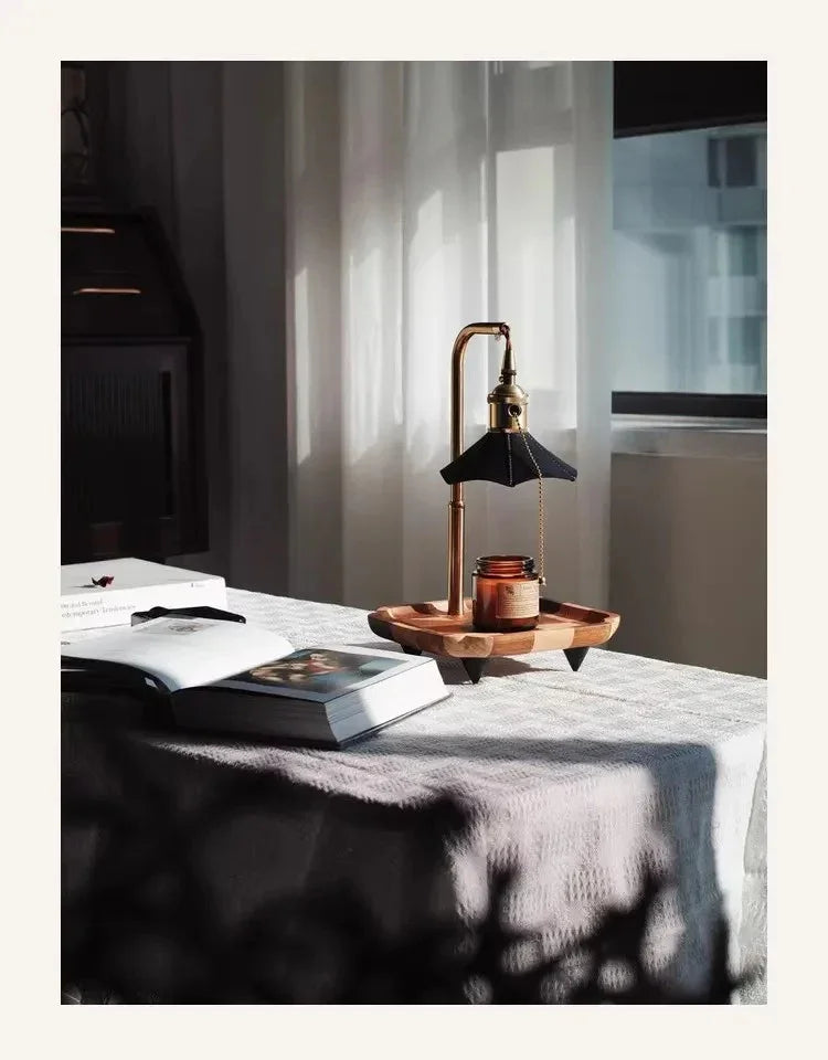 Zen Candle Warmer Lamp - Elegant Table Lamp with Wood and Brass, Warm Ambient Light 7