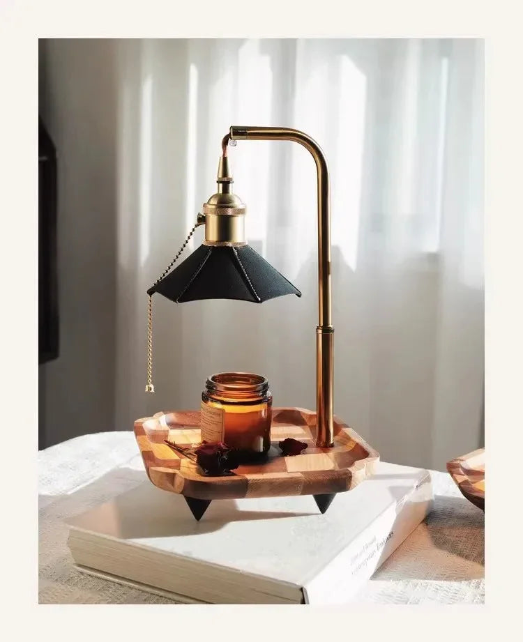 Zen Candle Warmer Lamp - Elegant Table Lamp with Wood and Brass, Warm Ambient Light 8