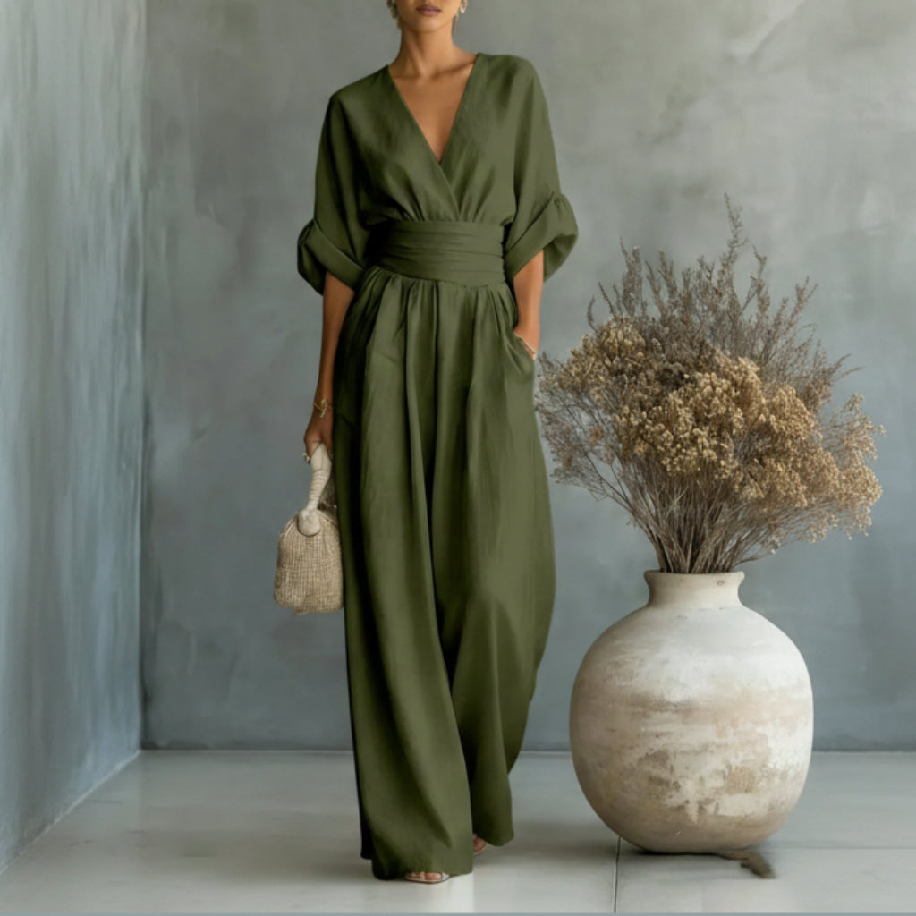 Zomerse jumpsuit met korte mouwen, casual, V-hals en wijde pijpen 6