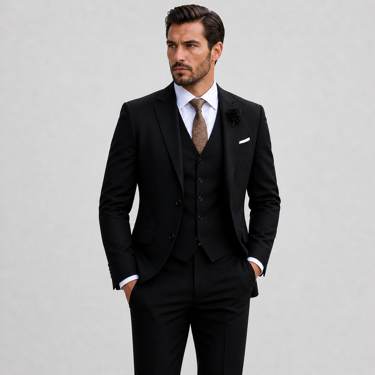 Zwart Heren Pak – Driedelig Slim-Fit met Blazer, Gilet en Pantalon voor Zakelijke Gelegenheden 4