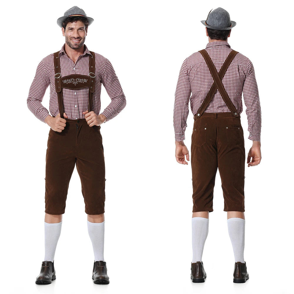 Tevako Lederhosen Kostuum Driedelig - Voor Heren met Geruit Overhemd en Hoed