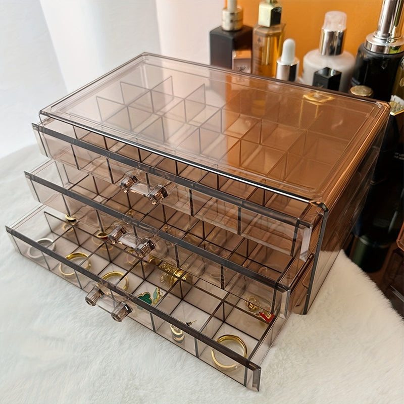 Organisateur de bijoux – Boîte de rangement à 3 couches avec 72 compartiments et couvercle protecteur transparent