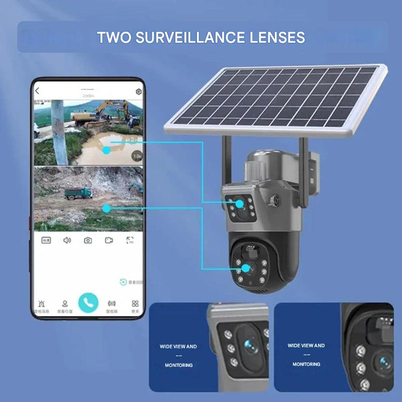 Système de caméra sans fil 4K – Design à double lentille, contrôle à 360° et alimentation solaire