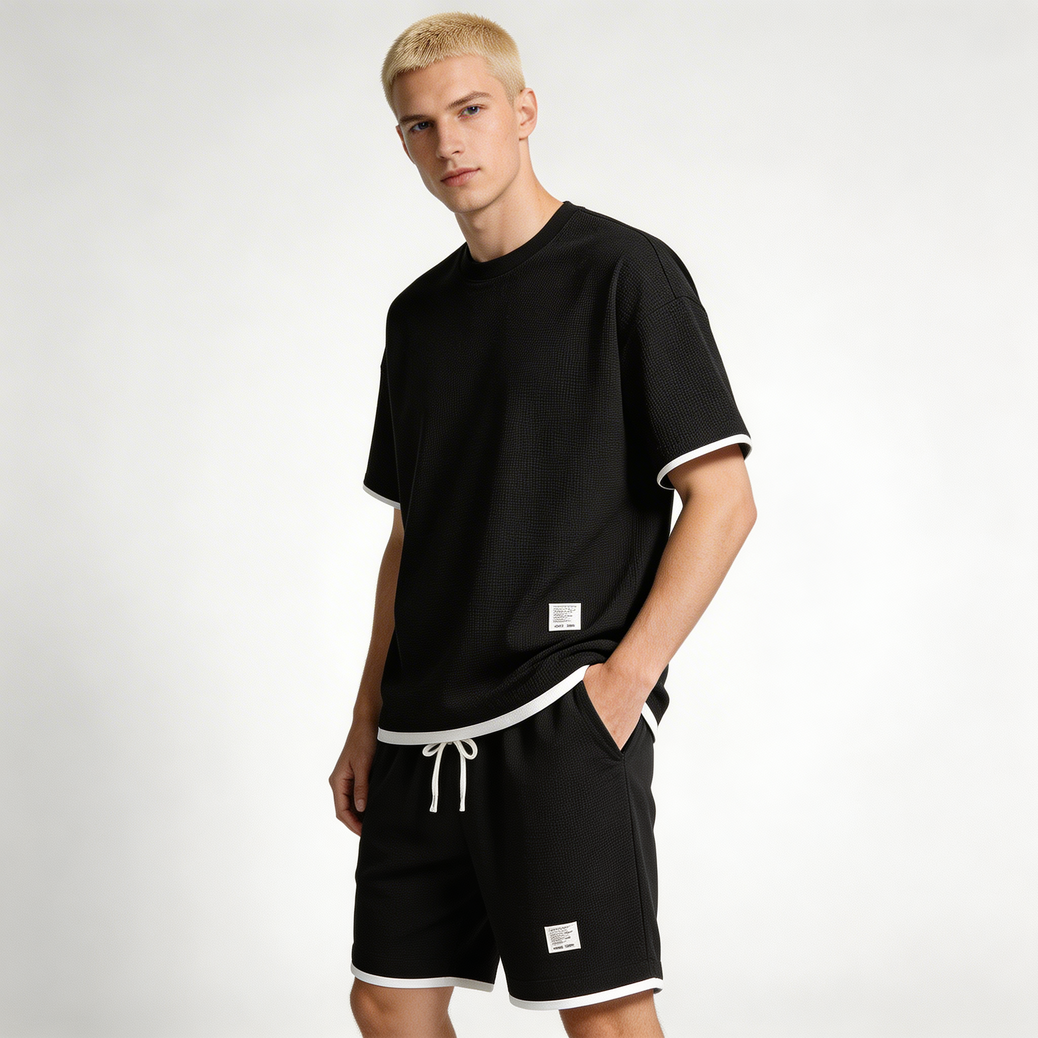 Ensemble lounge homme – T-shirt en maille gaufrée et short à cordon
