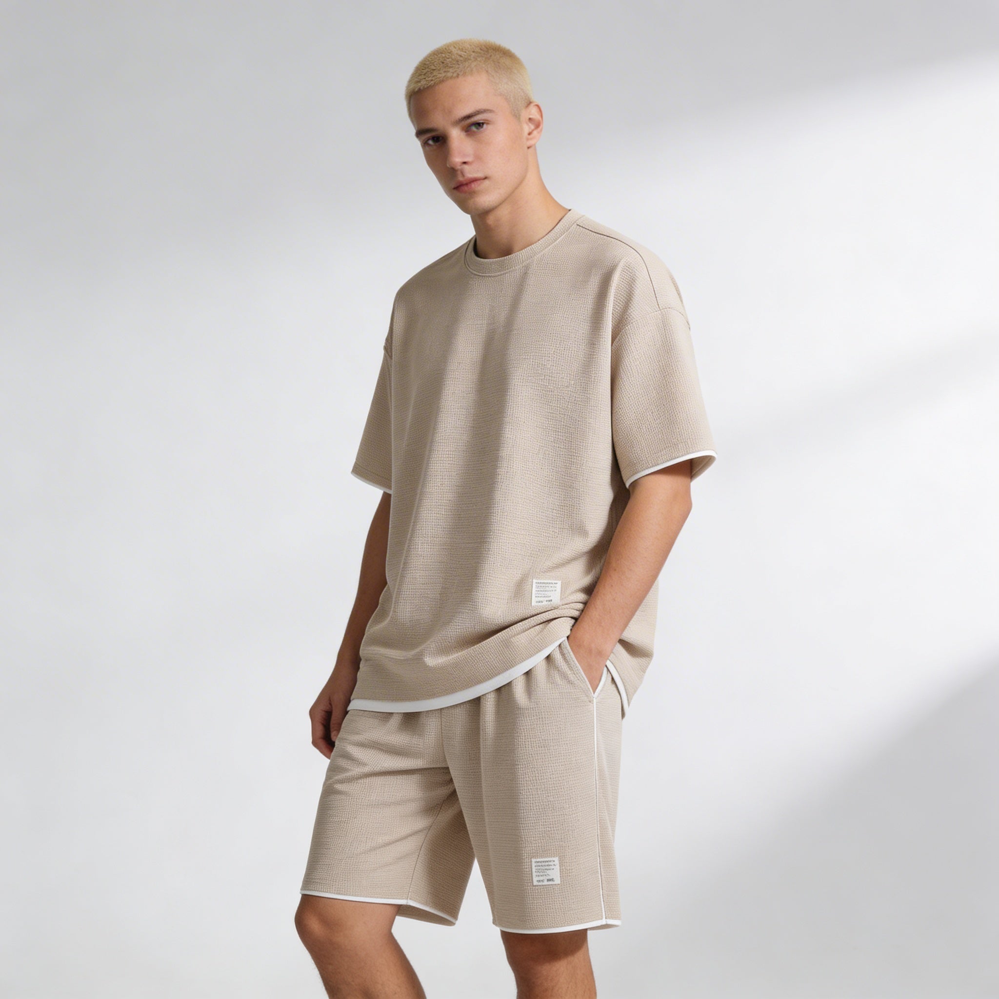 Ensemble lounge homme – T-shirt en maille gaufrée et short à cordon