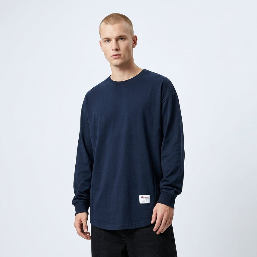 Sweatshirt oversize homme – Col rond à ourlet tombant pour un style décontracté quotidien