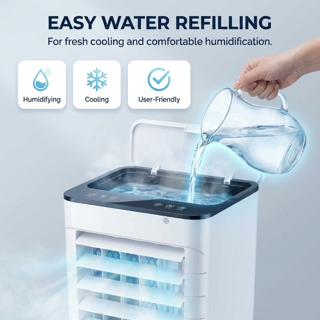Portable Air Cooler – 3-in-1 Evaporative Cooling, Humidifier & Quiet Room Fan