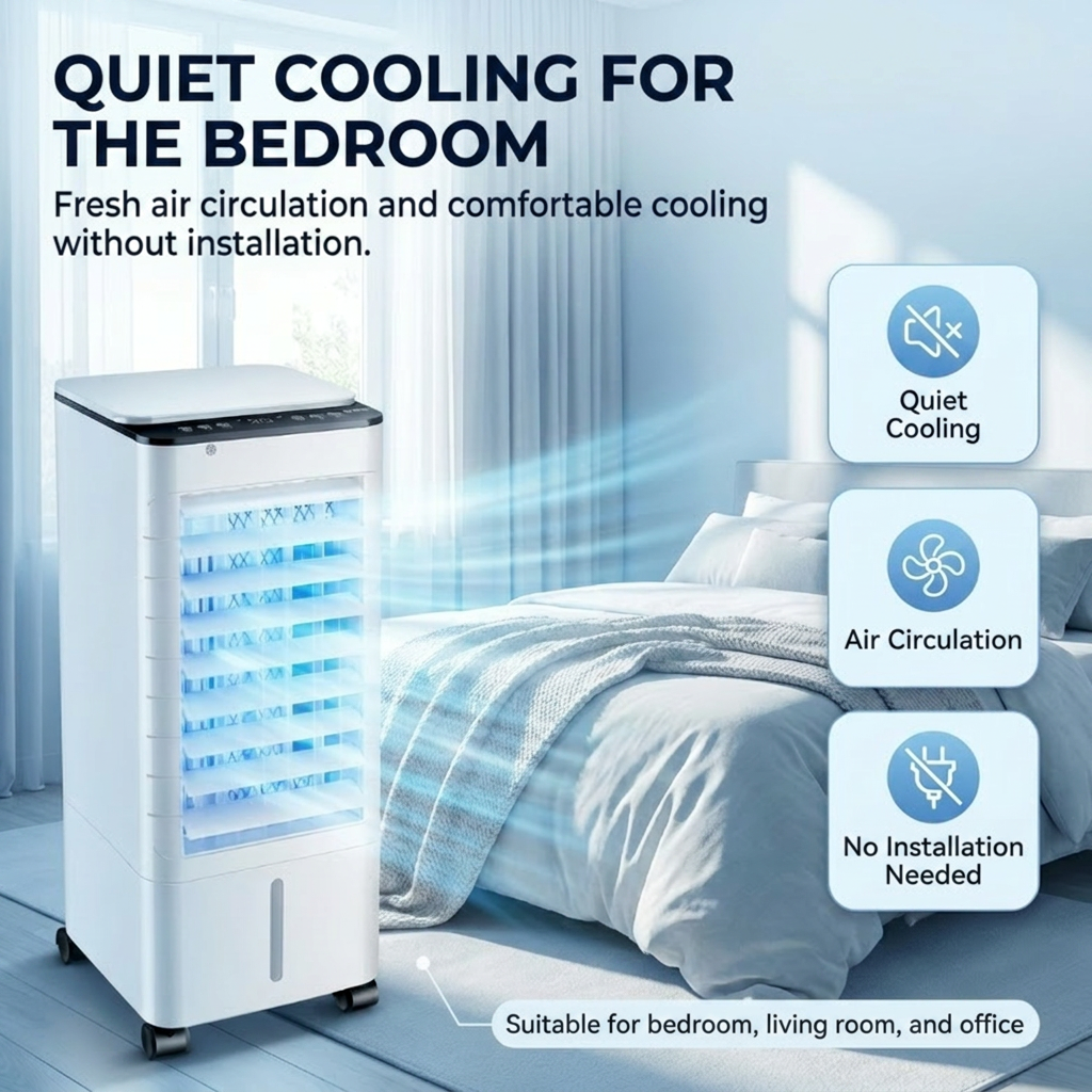 Portable Air Cooler – 3-in-1 Evaporative Cooling, Humidifier & Quiet Room Fan