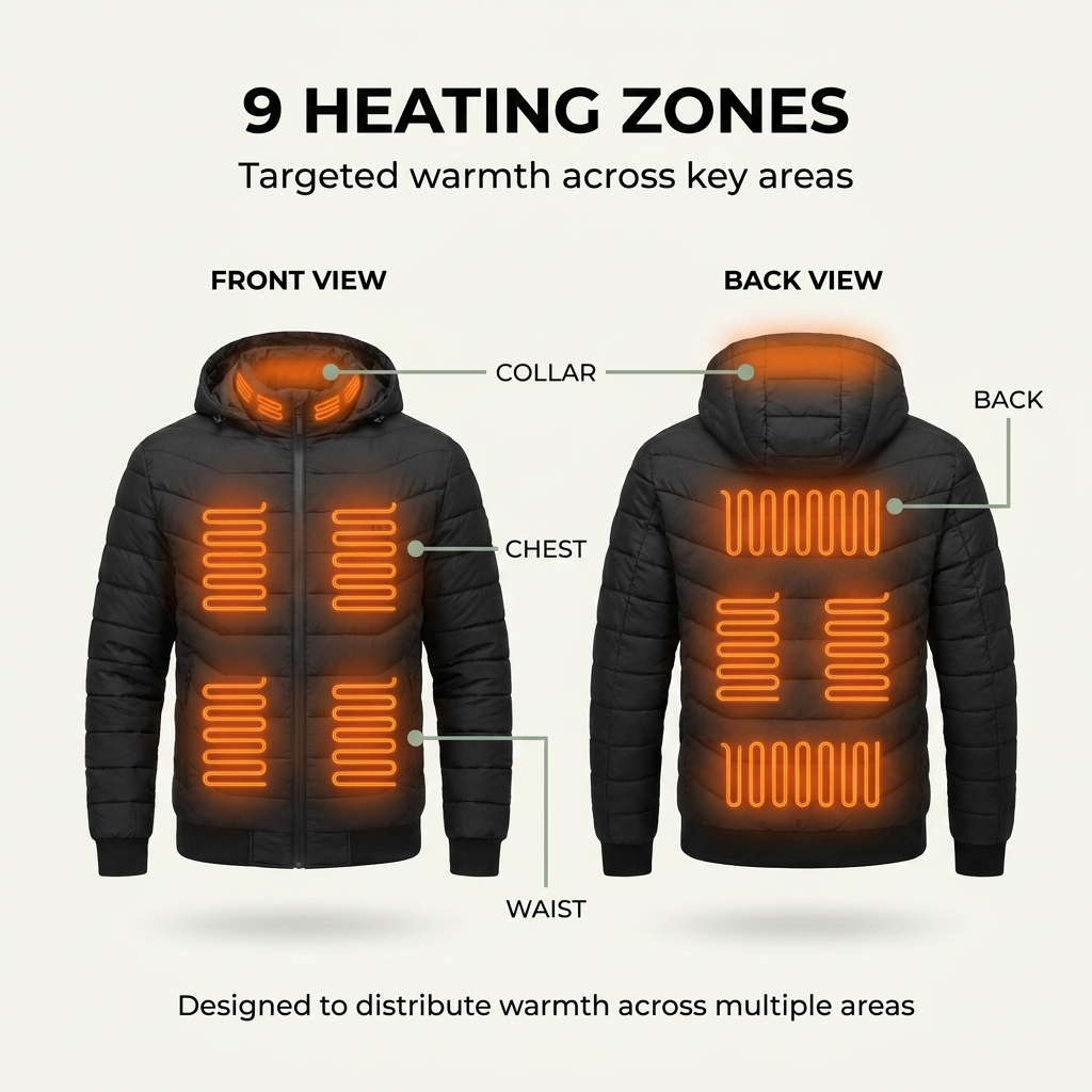 Verwarmde jas – negen warmtezones, waterdicht en winddicht VestraGear