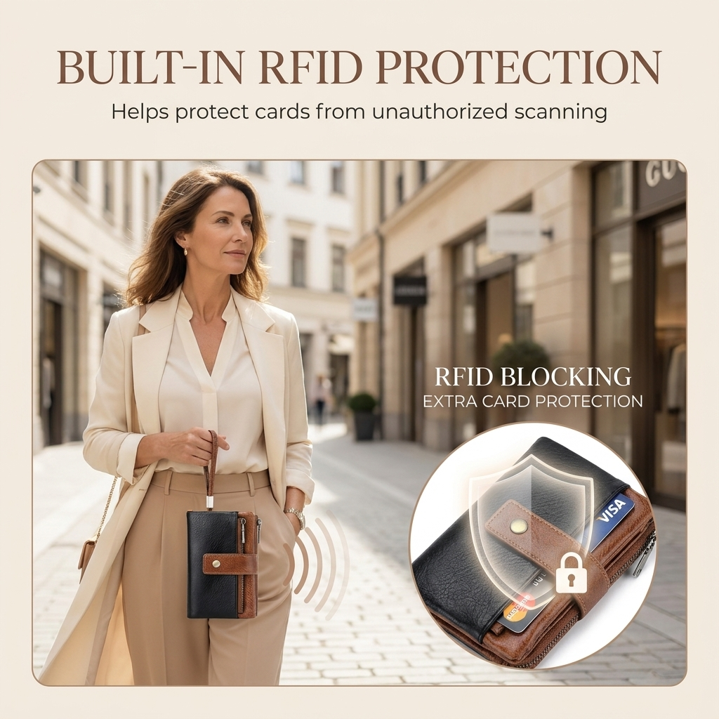 RFID-Blocking Tri-Fold Wallet | Secure Spacious Women’s Design