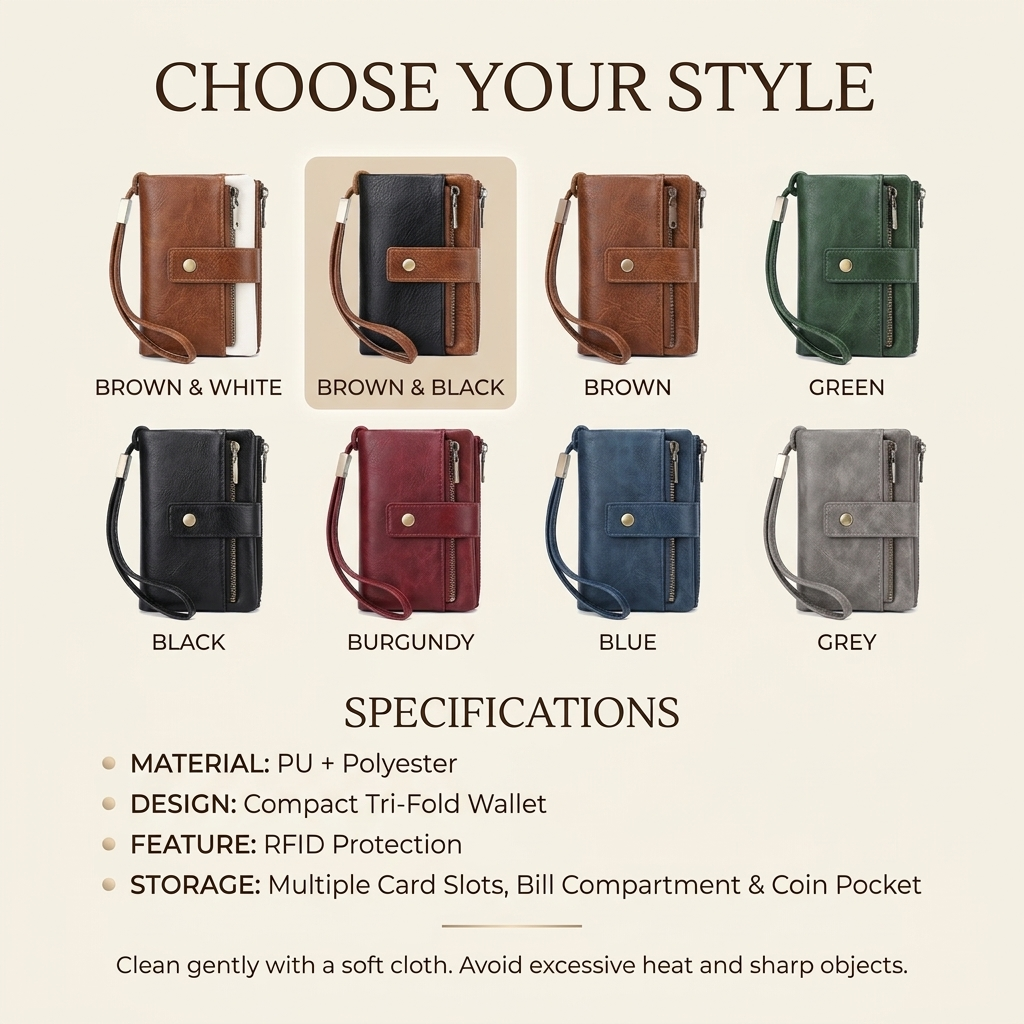 RFID-Blocking Tri-Fold Wallet | Secure Spacious Women’s Design