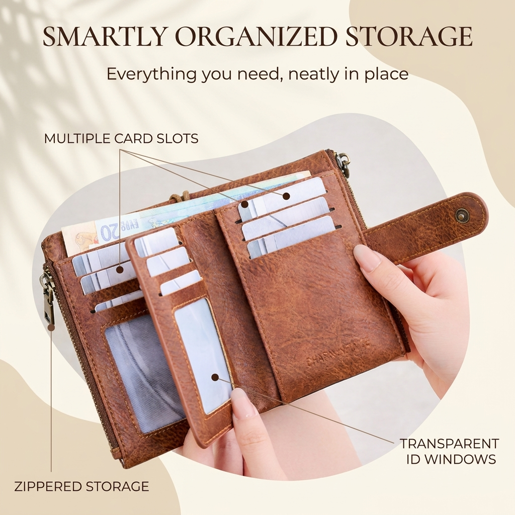 RFID-Blocking Tri-Fold Wallet | Secure Spacious Women’s Design