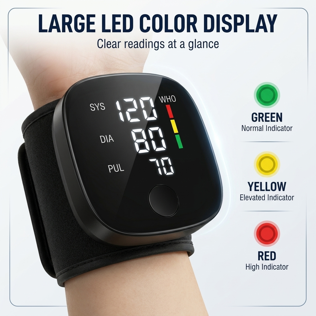 Digital Wrist Blood Pressure Monitor – Automatic Home Monitor with LED Display