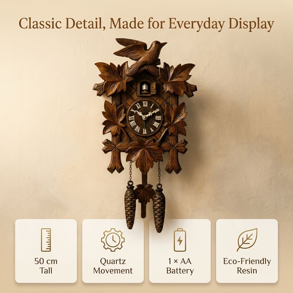 Classic Black Forest Cuckoo Clock with Authentic Sound and Rustic Decorative Design
