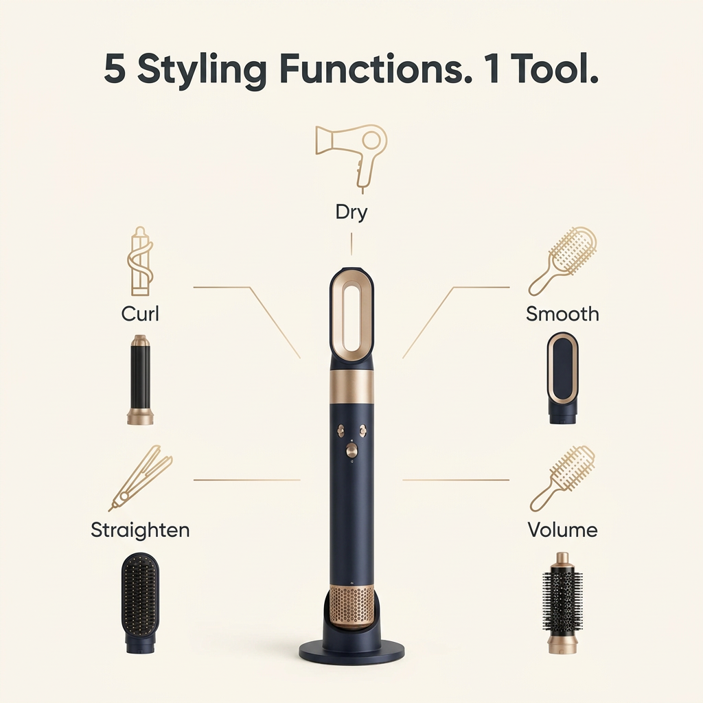 5-in-1 Hair Styler – Powerful 1000W Tool with Ionic Technology & Versatile Attachments
