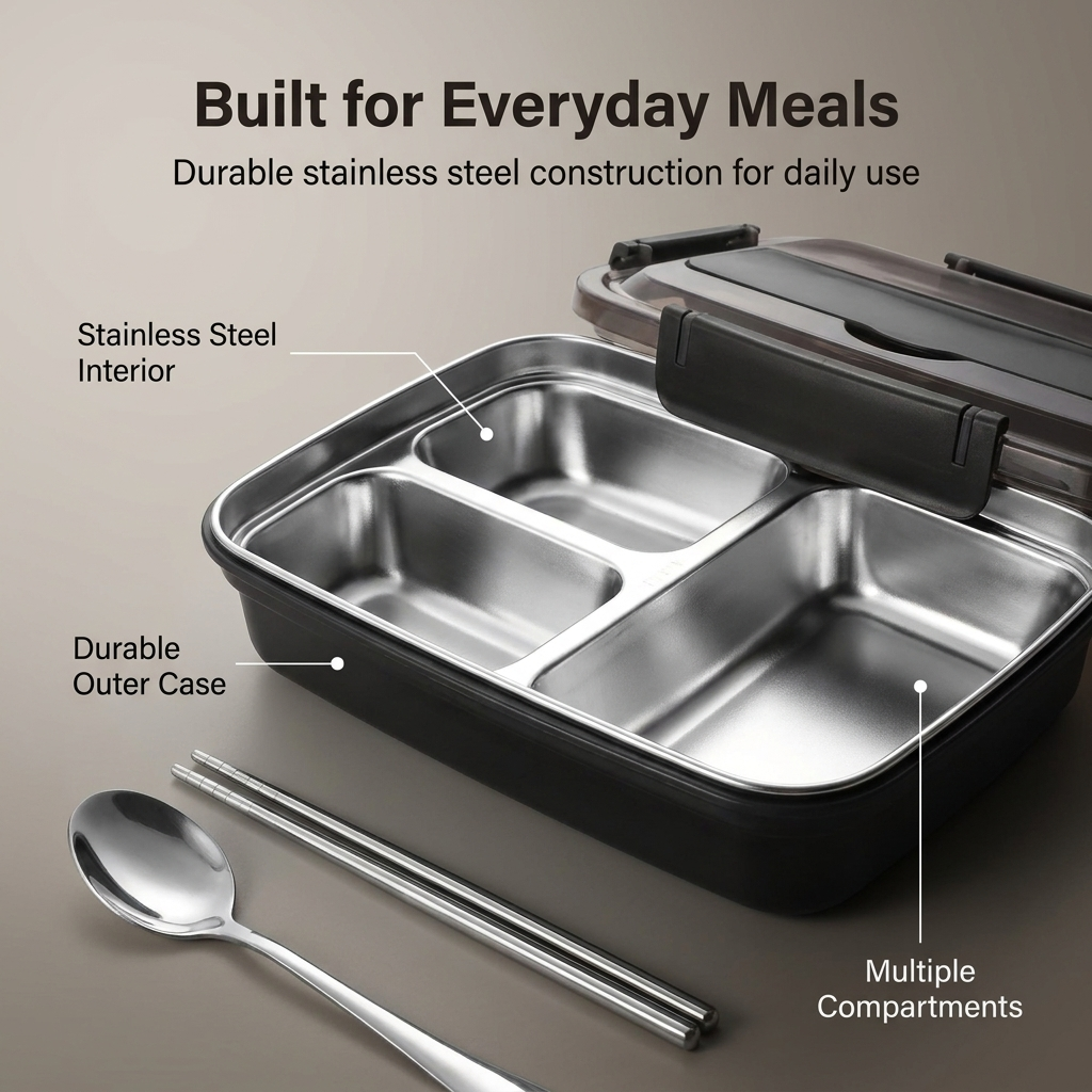 Stainless Steel Lunch Box – Leak-Resistant Compartments & Durable, Lightweight Design
