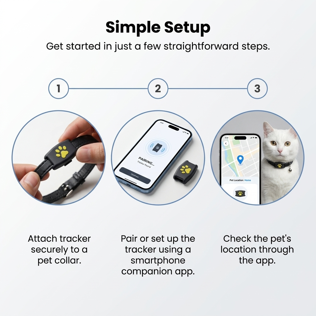 Pet Tracker for Dogs & Cats – Compact Collar Tag with App Location & Long Battery Life