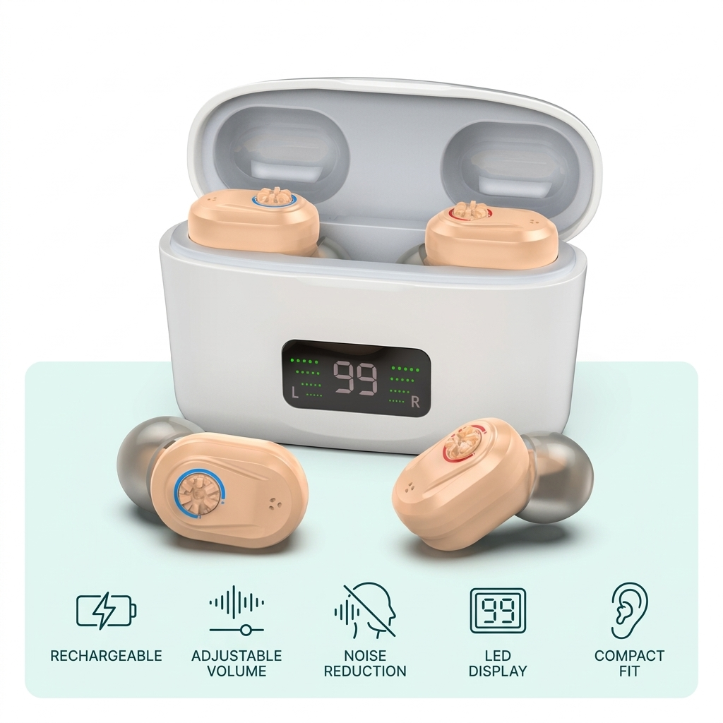 Rechargeable Hearing Aids – Noise Reduction & LED Charging Case