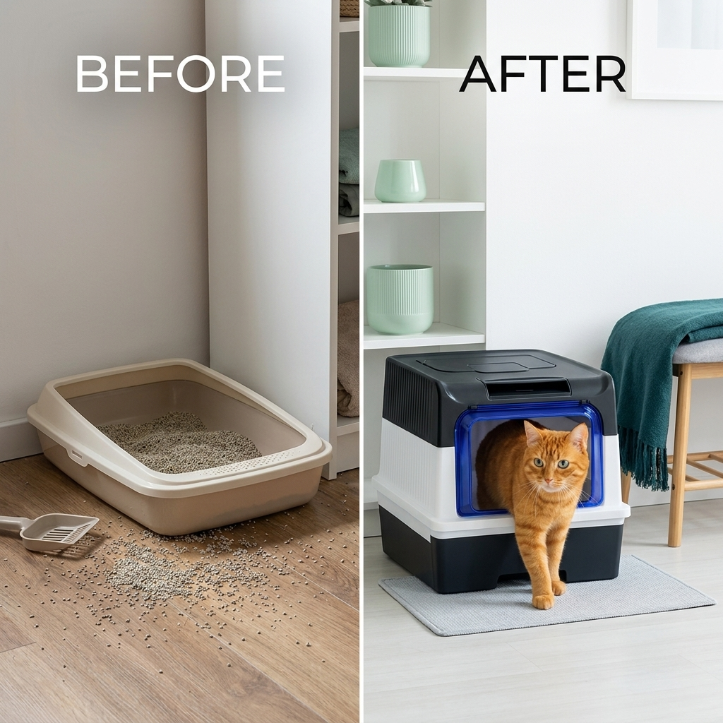 Bac à litière pour chat – Design fermé avec lumière UV et tiroir facile à nettoyer