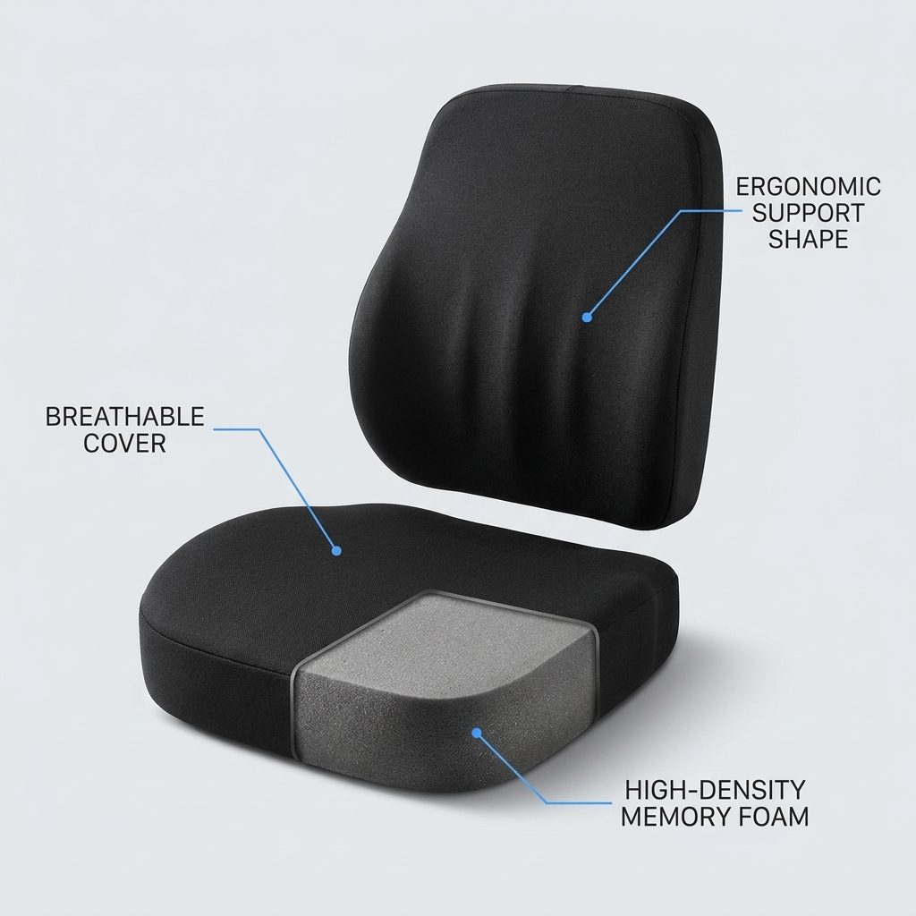 Autostoelkussen van traagschuim – ergonomische nek- en rugsteun voor extra comfort