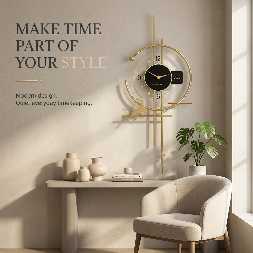 Wandklok – modern minimalistisch design met stil kwartsuurwerk en duidelijke analoge wijzerplaat