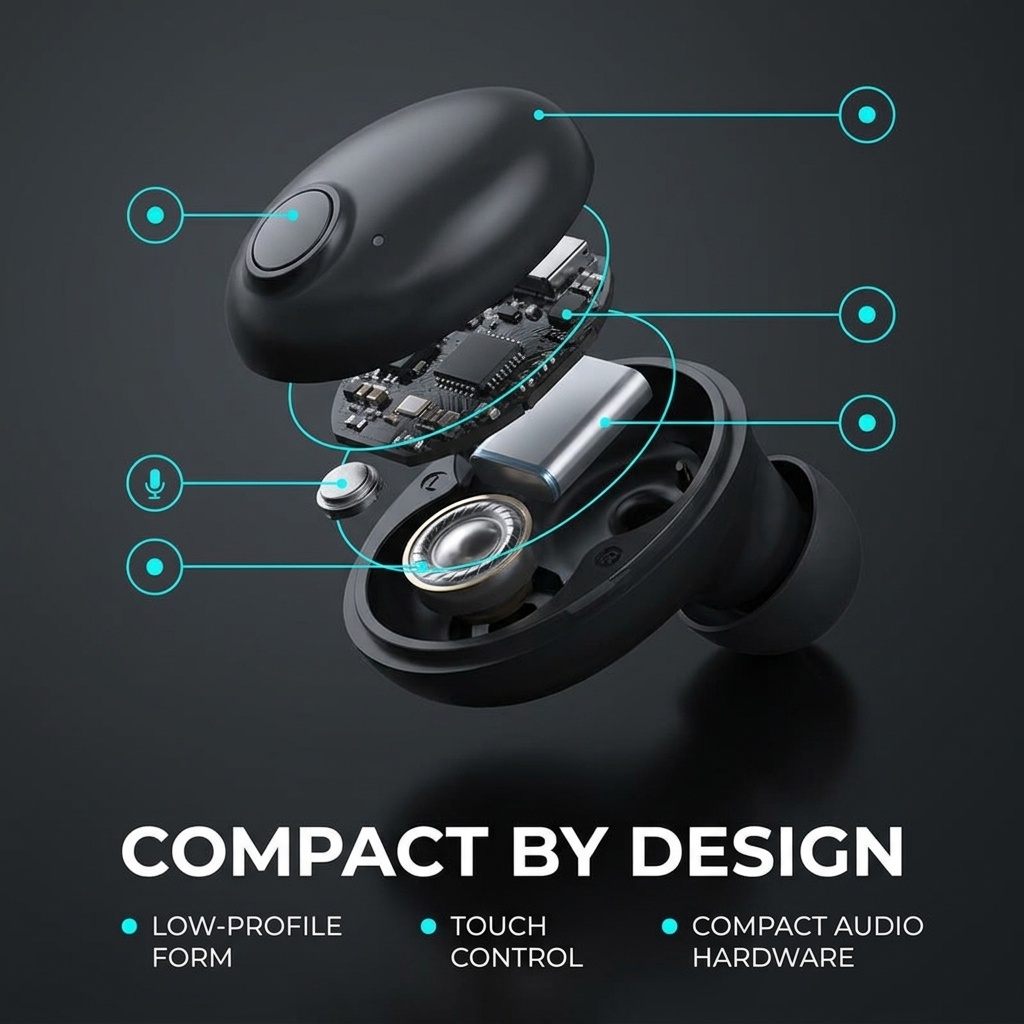 Draadloze earbuds met laag profiel – ultralicht ergonomisch ontwerp met lange batterijduur