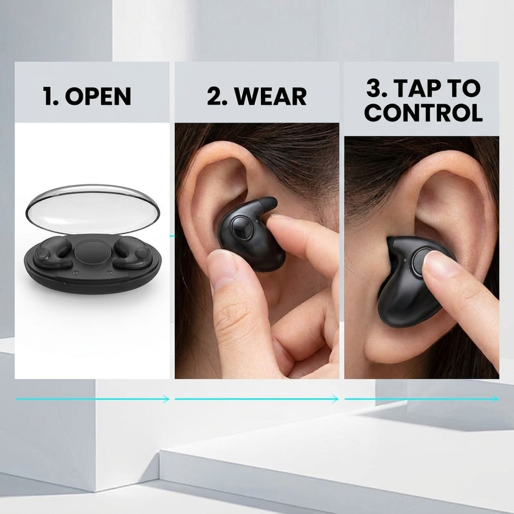 Draadloze earbuds met laag profiel – ultralicht ergonomisch ontwerp met lange batterijduur
