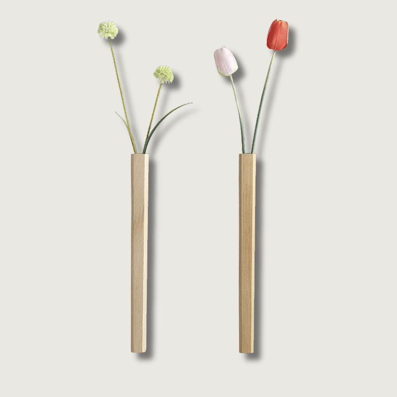 Hanging Vase Set – Wooden Wall-Mounted Design with Inner Glass Tube for Minimalist Floral Display