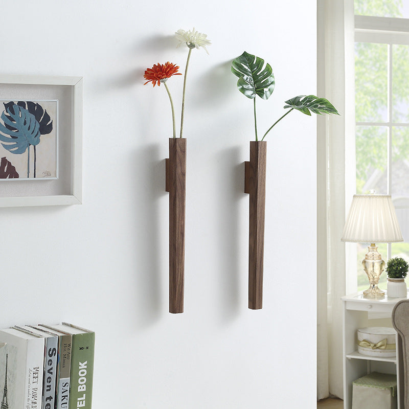 Ensemble de vases suspendus – Design mural en bois avec tube en verre intérieur pour une présentation florale minimaliste