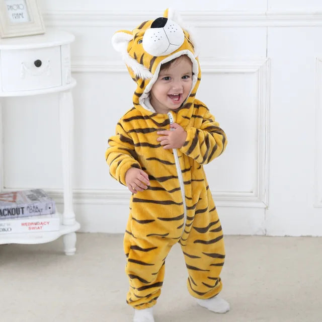 Grenouillère Bébé – Combinaison à Capuche en Flanelle Douce avec Motif Animal Ludique