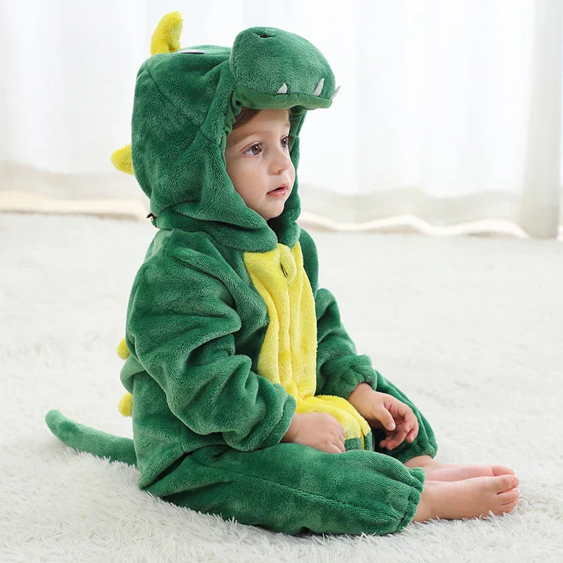 Grenouillère Bébé – Combinaison à Capuche en Flanelle Douce avec Motif Animal Ludique