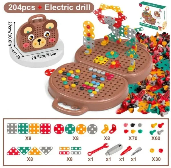 Boîte de jouets de construction Montessori – Ensemble créatif avec perceuse électrique jouet et boîte de rangement