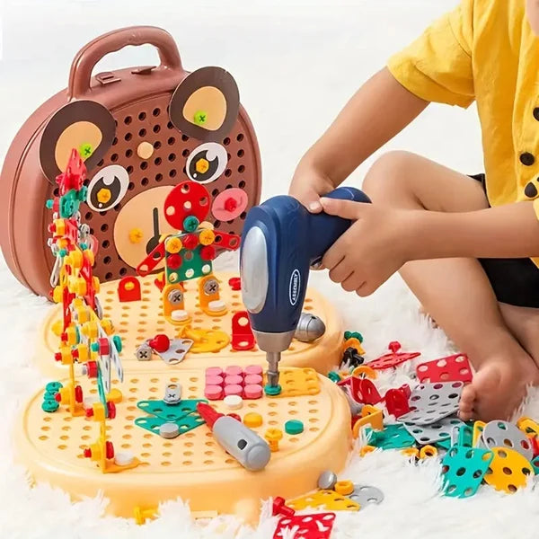 Montessori Building Toy Box – Creative Construction Set with Electric Toy Drill & Storage Case