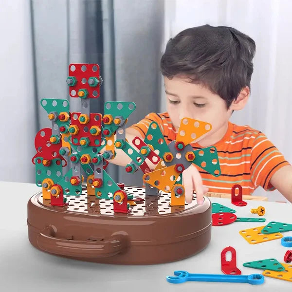 Boîte de jouets de construction Montessori – Ensemble créatif avec perceuse électrique jouet et boîte de rangement