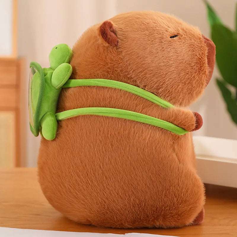 Jouet Capybara en Peluche – Design en Flanelle Douce avec Sac à Dos Tortue Mignon & Sensation Confortable